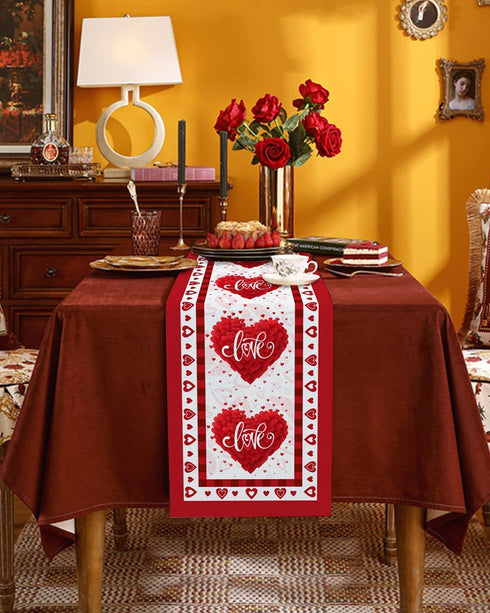 Table Runner 70 Inches Long Burlap Valentines Day Table Runners for Party Decorations, Valentine's Day Love Red Border Table Runner Farmhouse Non-slip Linen Tablecloth for Wedding Dinner