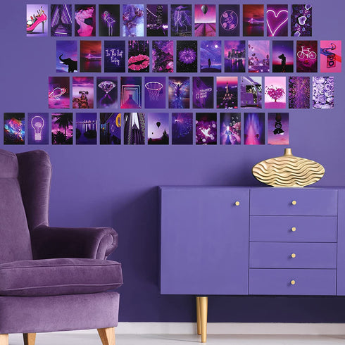 100 Pieces Blue and Purple Wall Collage Kit Aesthetic Wall Art Boho Photo Collage Kit 6 x 4 Inch Blue Aesthetic Posters Aesthetic Room Decor for Bedroom