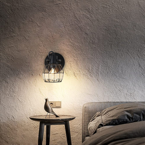 DLLT Wall Spotlight Fixture, Rustic Cage Wall Light with Plug in Cord, Adjustable Flush Mount Track Lighting for Bedside, Headboard Picture, Kitchen, Bedroom, Office, Directional Wall Light, Rattan
