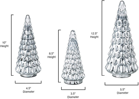 Diamond Star Mercury Glass Christmas Tree Christmas Decoration for Window Tabletop Mantel ( Silver with Embossed Texture, 12.5" Height X 5.5" Diameter )