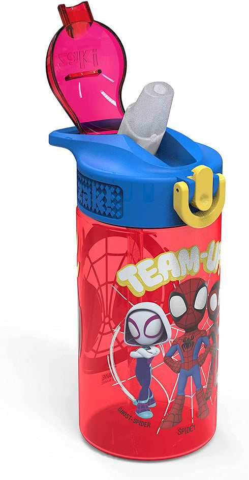 Zak Designs Marvel Spider-Man Kids Water Bottle with Spout Cover and Carrying Loop, Made of Durable Plastic, Leak-Proof Water Bottle Design for Travel (16 oz, 2-Pack, Spidey and His Amazing Friends)