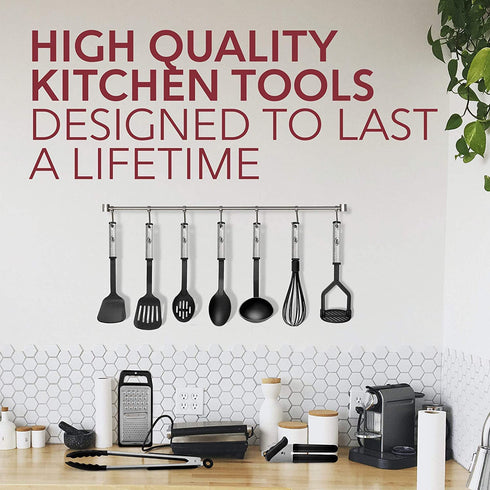 Kitchen Cooking Utensils Set 24 Nylon and Stainless Steel Utensil Set, Non-Stick and Heat Resistant Cooking Utensils Set, Kitchen Tools, Useful Pots and Pans Accessories and Kitchen Gadgets (Black)