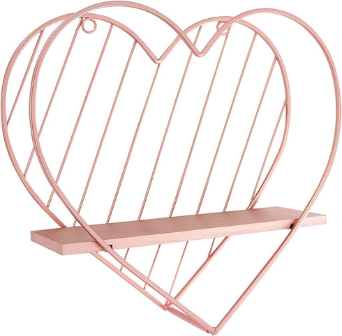 Afuly Rose Gold Floating Shelves Small Wall Shelf Wall Mounted Metal Heart Design Storage Romantic Love Shelf Bedroom Kitchen Bathroom Unique Cute Nursery Room Decor