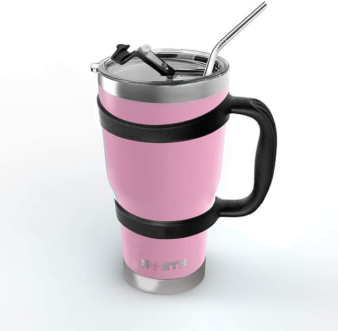 North Pink Stainless Steel Tumbler 5-Piece Set, 30 oz Vacuum Insulated, Travel Mug For Home, Office, School Like Yeti Tumbler For Ice Drink & Hot Beverage