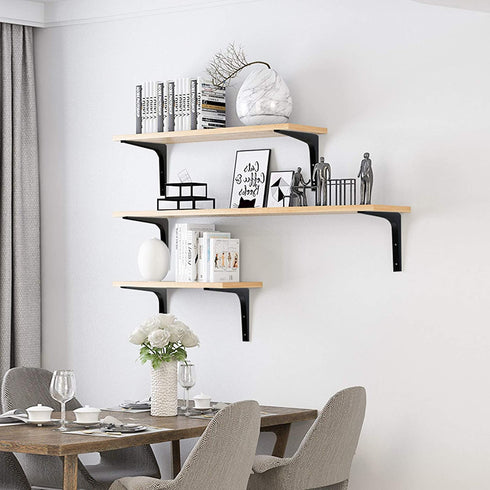 Floating Shelf Brackets,6 x 5 Inch Wall Mounted Industrial Black Metal Shelf Hardware, Shelf Support Angle L Brackets for Shelves,8 Pack