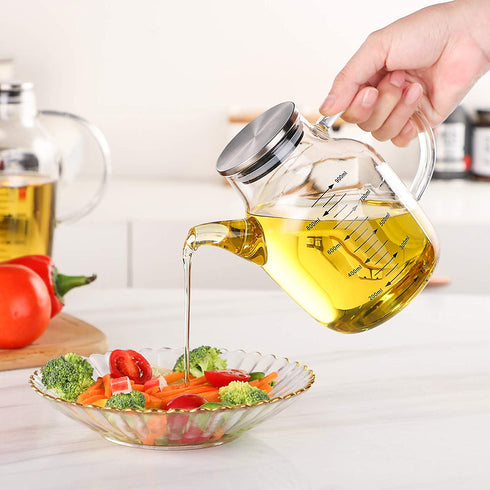 Glass Cooking Oil Dispenser 30oz - ZDZDZ Glass Cruet Vinegar Dispenser, Oil Bottle for Kitchen, BBQ, Making Salad, Cooking, Baking, Roasting, Grilling,Frying