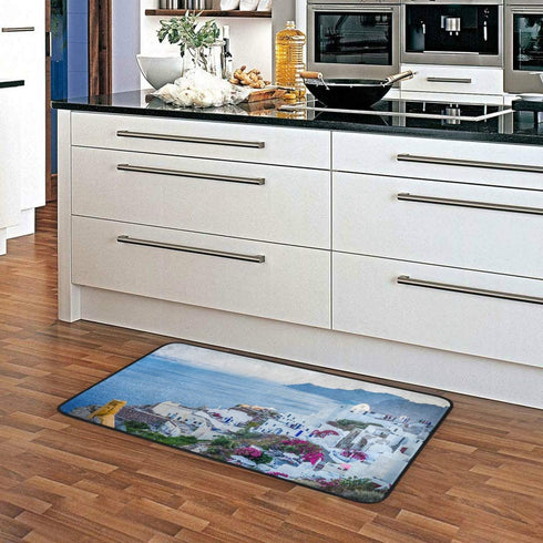 Santorini Village Greece Island Sea Kitchen Mats Indoor Outdoor Doormat Non Slip Kitchen Rug Comfort Small Floor Mat for Home, 39" x 20"