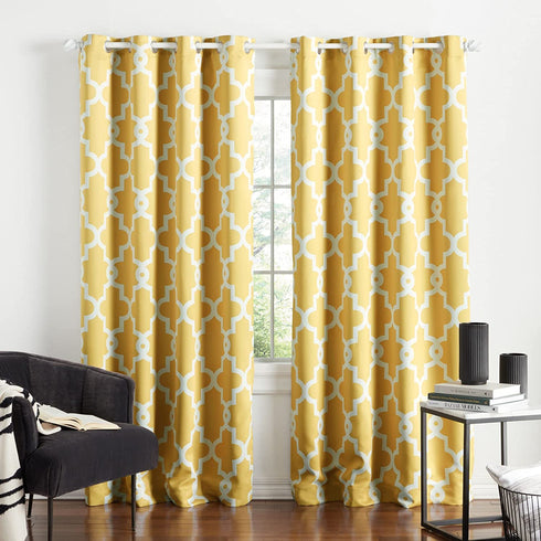 Exclusive Home Curtains Ironwork Sateen Woven Blackout Grommet Top Curtain Panel Pair, 52x96, Sundress Yellow