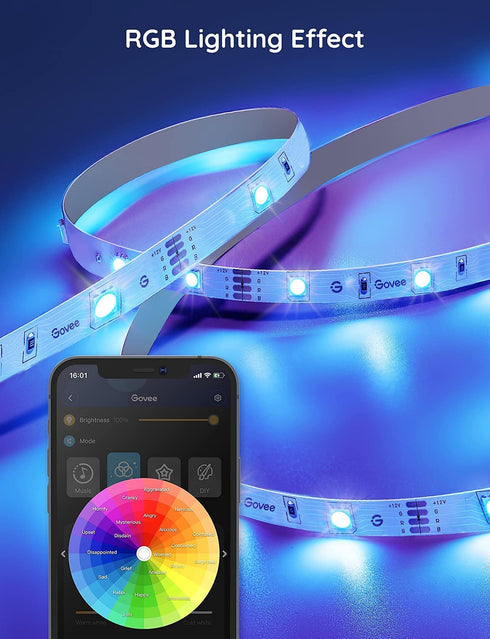 Govee Smart LED Strip Lights WiFi, 50ft RGB LED Lights Work with Alexa and Google Assistant, Color Changing Light Strip, Music Sync, App Controlled LED Lights for Gaming and Party, Easy to Install