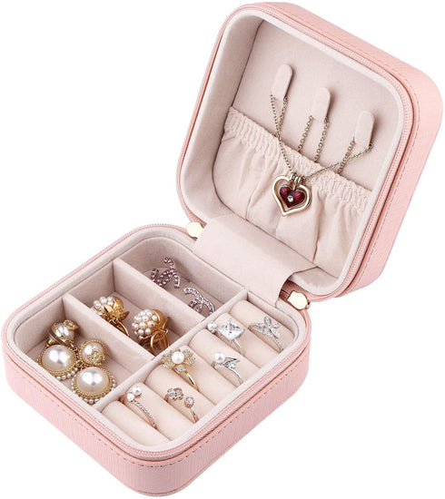 JIDUO Duomiila Small Jewelry Box, Travel Mini Organizer Portable Display Storage Case for Rings Earrings Necklace,Gifts for Girls Women (Girl Pink)