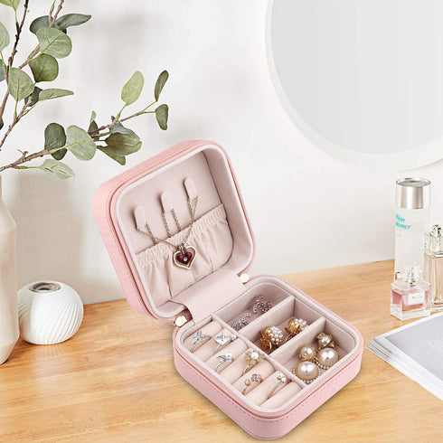 JIDUO Duomiila Small Jewelry Box, Travel Mini Organizer Portable Display Storage Case for Rings Earrings Necklace,Gifts for Girls Women (Girl Pink)