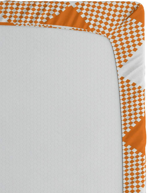 Lunarable Plaid Fitted Sheet, Traditional Diagonal Gingham Pattern Chevron Zigzag Design Plaid Illustration, Soft Decorative Fabric Bedding All-Round Elastic Pocket, Twin Size, Orange White