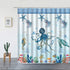 Sea Animal Shower Curtain Octopus Turtle Starfish Undersea Creatures Blue Stripe Design Decor,Ocean Fabric Bathroom Set Hooks 70'Wx 70'