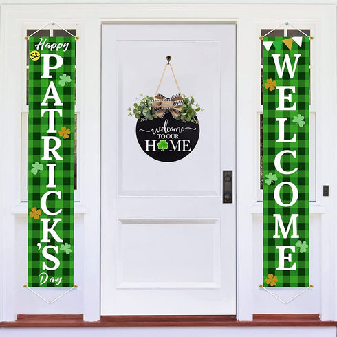 Seasonal Interchangeable Welcome Sign for Front Door Decor St Patrick's Day Wreath Shamrock Door Sign with 15 Pieces Icons St Patricks Easter Decor Christmas Valentines Spring Summer Fall Winter