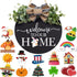 Seasonal Interchangeable Welcome Sign for Front Door Decor St Patrick's Day Wreath Shamrock Door Sign with 15 Pieces Icons St Patricks Easter Decor Christmas Valentines Spring Summer Fall Winter