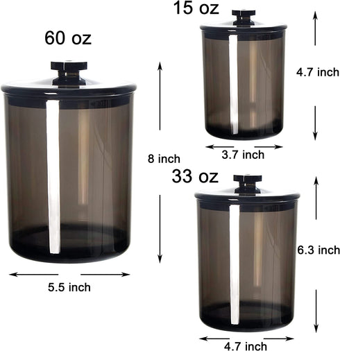 Youngever 60 Ounce, 30 Ounce and 15 Ounce Black Plastic Apothecary Jars Set of 3