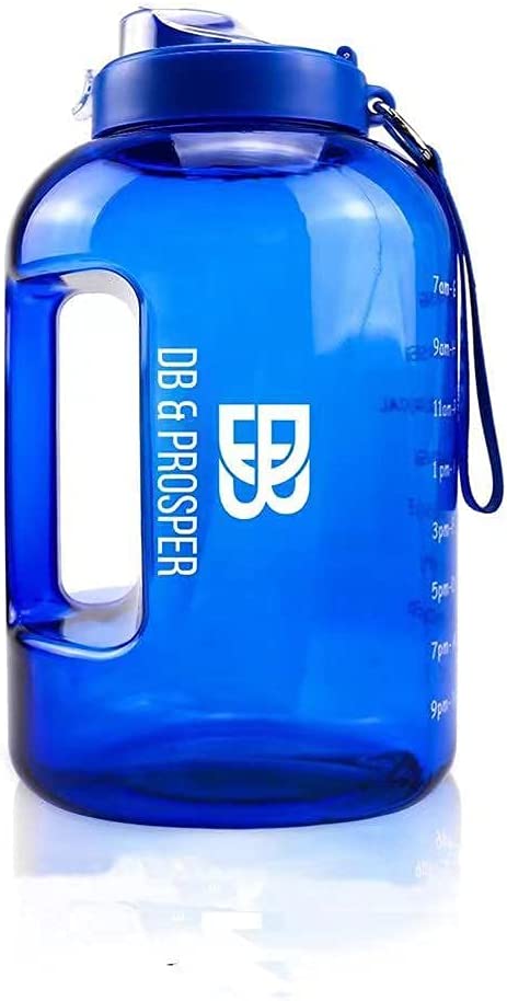 DB & PROSPER Large One Gallon Blue Motivational Water Bottle With Time Marker | Bottles | Hydration | Gym | Exercise | Hiking | camping | water jugs | sports accessories | wellness
