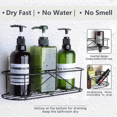 Ekero Shower Caddy Shower Organizer Shelf,Rustproof Shower Rack,No Drilling Shower Basket Adhesive Wall Mounted,Soap Holder with Hooks,Shower Storage for Bathroom Shower Kitchen 3-pack Black