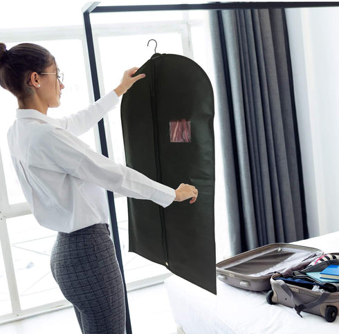 Garment Storage Bags Suit Bag - Travel 39.4 Inch Coat Covers Protector with Clear Window and ID Card Holder for Dress, Jacket, Uniform - Black, Set of 3