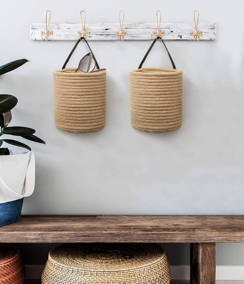 Goodpick 2pack Jute Hanging Basket - 7.87" x 7" Small Woven Fern Hanging Rope Basket Flower Plants Wall Basket Decor Set Boho