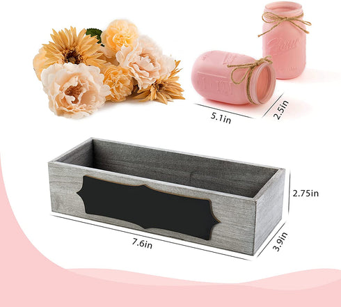 Mason Jar for Table Centerpiece Decorations - DIY Wood Tray with Flowers and Mason Jar, Table Centerpiece for Home Kitchen living Room Farmhouse Rustic Dining Table Decor (2 Pink Jar)