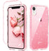GUAGUA iPhone XR Case, Pink Glitter Bling Crystal Clear Shiny Cover for Girls Women Three Layer Hybrid Hard PC Soft TPU Bumper Shockproof Protective Phone Case for iPhone XR 6.1-inch 2018 Pink
