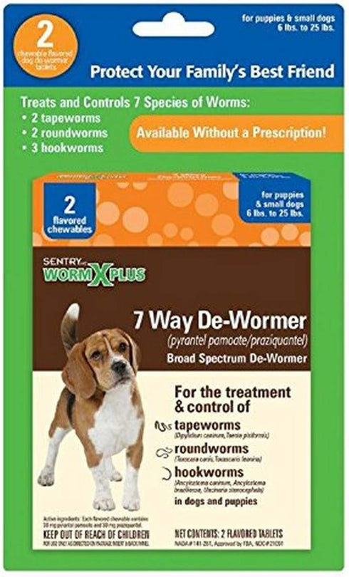 SENTRY HC WormX Plus 7 Way De-Wormer For Small Dog, 2 Chewable Tablets
