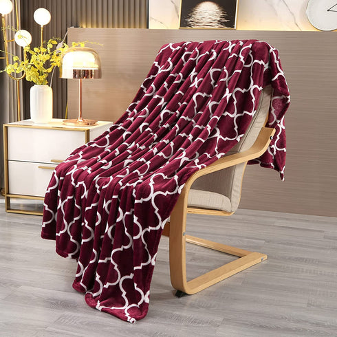 Smile Bee Flannel Fleece Blanket Throw Size, Super Soft Cozy Plush Blankets for Christmas, Lightweight Microfiber Throw Blanket for Couch Sofa Bed, 50x60 inches, Wine Red Moroccan
