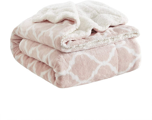 Comfort Spaces Ultra Soft and Cozy Sherpa Throw Blankets for Couch and Bed , Plush Fleece Reversible Throw-Blanket with Fuzzy Faux FurThrows, 50x60, Blush Ogee