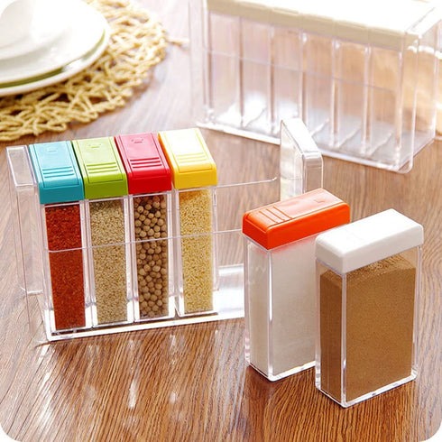 Spice Shaker, Windspeed 6 Pcs Seasoning Rack Spice Pots Storage Container Condiment Jars with Tray for Salt Sugar Cruet