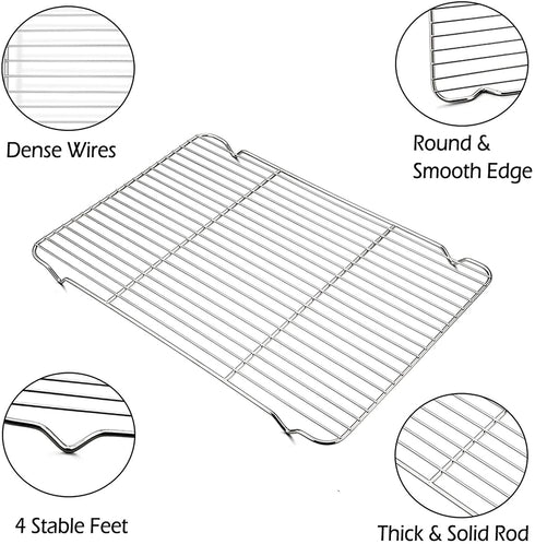 Baking Cooling Racks Pack of 4 -16.6''x11.6'', P&P CHEF Stainless Steel Wire Cooking Rack for Oven Use Cooling Drying Roasting, Non-toxic & Easy Clean, Fits Half Sheet Pan