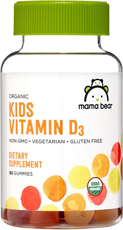 Amazon Brand - Mama Bear Organic Kids Vitamin D3 25 mcg (1000 IU) per serving, Bone and Immune Health, 80 Gummies