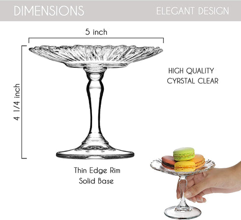 Crystalia Glass Small Patisserie Service Platter, Small Footed Round Cake Cupcake Stand for Cookies, Single Cupcakes, Pastries, Macarons, Biscuits, Glass Cake Pedestals Server Plate 5 inches