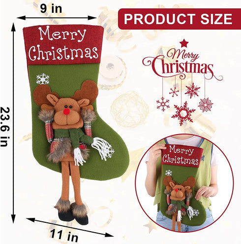 JUOIFIP 23'' Large Christmas Stockings Set of 3 - 3D Santa Snowman Reindeer Personalized Christmas Hanging Stockings Christmas Fireplace Stairs Decorations for Family Holiday Party