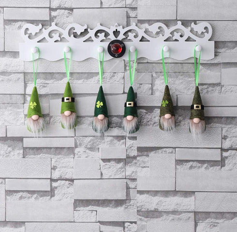St Patrick Day Hanging Gnome Ornaments Set of 10, Irish Gnomes Handmade Leprechaun Elf Tomet DecorationsSpring Gnome Lucky Clover Hanging Ornament