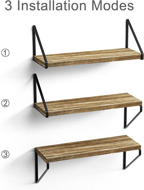 Love-KANKEI Floating Shelves Rustic Shelves Wall Mounted Set of 3 Wall Storage Shelves for Living Room, Bedroom, Kitchen Carbonized Black
