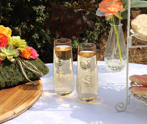 Lillian Rose Gold Bride Stemless Champagne Glass, 1 Count (Pack of 1), Clear