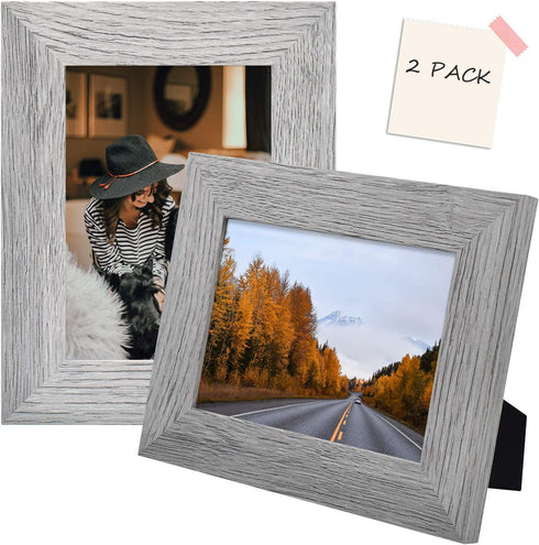 Golden State Art, 5x7 Picture Frame - Wide Molding - Wood Grain Style - Easel for Tabletop Display, Back Hangers for Wall Display - Great for Baby Pictures, Weddings, Portraits (2 Pack, Gray)