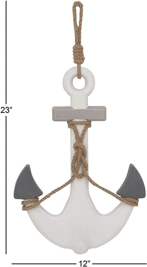 Deco 79 98864 Wood and Rope Anchor Wall Decor, White/Gray/Darkgray/Brown