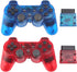 Burcica Wireless Controller for PS2 Play station 2 Dual Vibration - ClearBlue and ClearRed