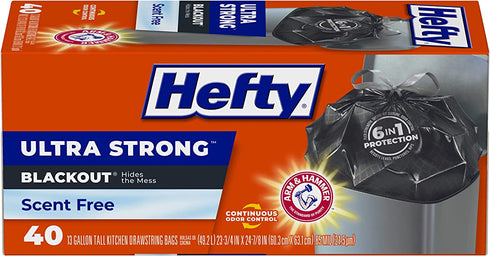 Hefty Ultra Strong Tall Kitchen Trash Bags, Blackout, Unscented, 13 Gallon, 40 Count