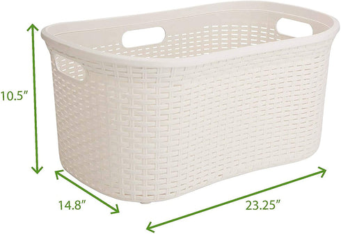 Mind Reader 40 Liter Laundry Basket, Laundry Hamper with Cutout Handles, Washing Bin, Dirty Clothes Storage, Bathroom, Bedroom, Closet, Ivory