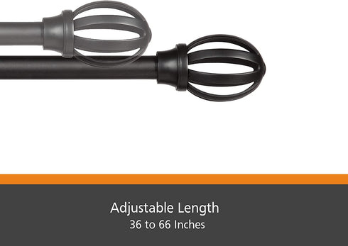 Kenney 5/8" Fast Fit Lilly Easy Install Curtain Rod, Black, 36"-66"