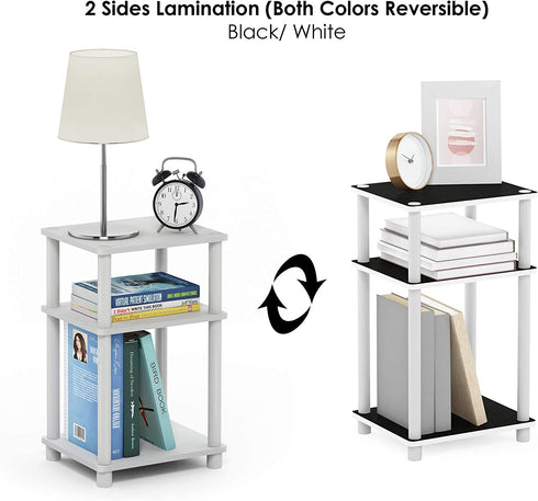 Furinno Just 3-Tier Turn-N-Tube End Table / Side Table / Night Stand / Bedside Table with Plastic Poles, 1-Pack, White/White