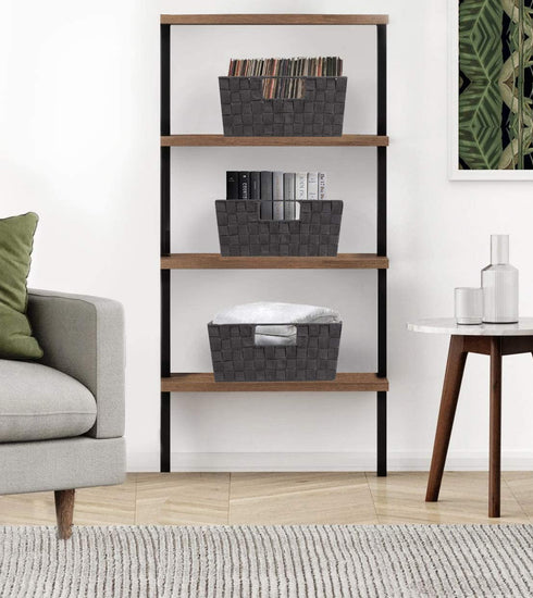 Sorbus Woven Basket Bin Set - Shelf Storage Tote Baskets for Household Items - Stackable with Woven Straps & Built-in Carry Handles (Gray)