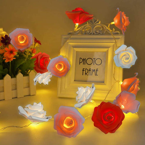 TURNMEON 10Ft 30Led Rose Light Valentines Day Decoration Flower String Lights Red Pink White Rose Battery Power Artificial Flowers Garland Lights Indoor Outdoor Decor Valentines Home Party(Warm White)