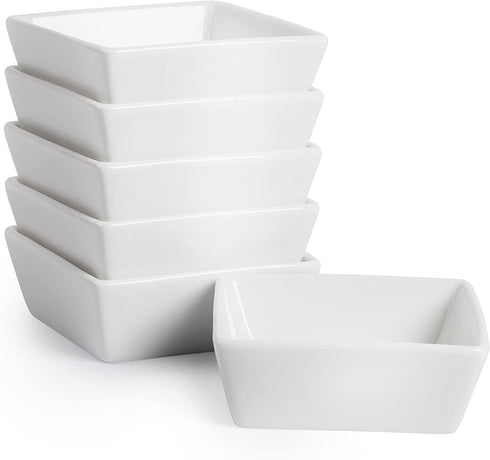 BTaT- Ramekins 4 oz Square, Set of 6 Ramekins for Baking, Creme Brulee Dishes, Souffle Cups, Flan Pan, Sauce Cups, Custard Cups, Pudding Cups, Desert Bowls, Dipping Bowls, Baking Bowls, Small Ramekins