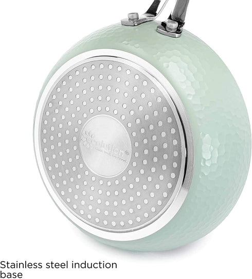 Ecolution Impressions Hammered Non-Stick Frying Pan, Dishwasher Safe, Riveted Stainless Steel Handle, 8 Inch, Sage