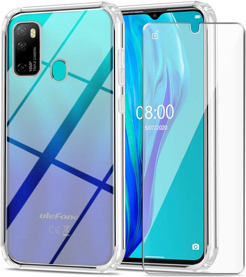 Ulefone Note 9P Case with Tempered Glass Screen Protector Crystal Soft Clear Shockproof TPU Bumper Transparent Silicone Protective Phone case Cover for Ulefone Note 9P (6.52")