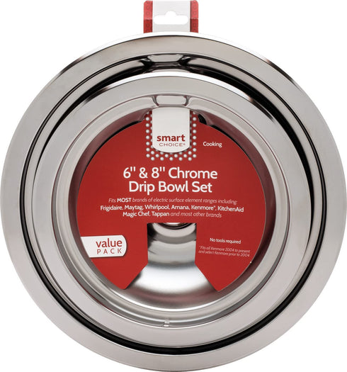 Smart Choice Universal Drip Bowl Set of 2, One 6 Inch Bowl and One 8 Inch Bowl, for Electric Oven Ranges, gray